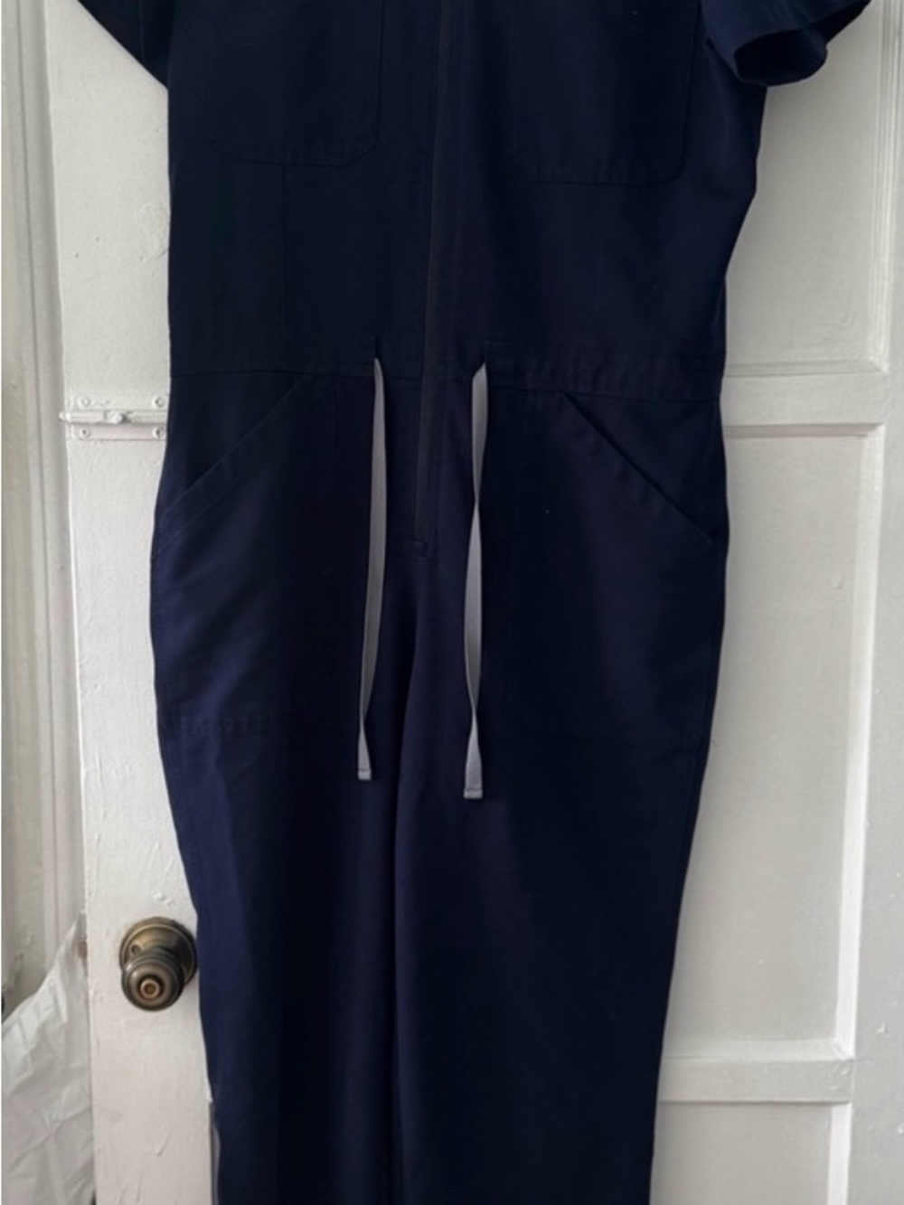 Women's Navy Drawstring Jumpsuit with Front Pockets